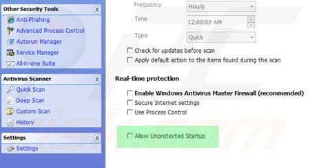 Windows Antivirus Suite unprotected startup