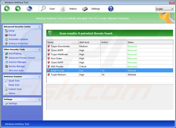 Windows Antivirus Tool removal using registry key step 3