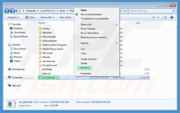 Windows Antivirus Tool removal using executable file rename step 2