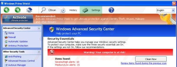 Windows Prime Shield settings