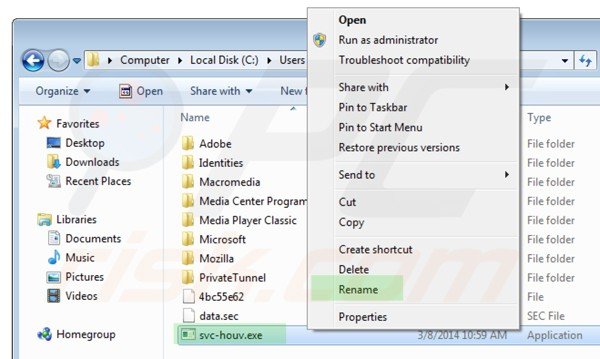 Renaming the executable file of Windows Pro Defence Kit step 1