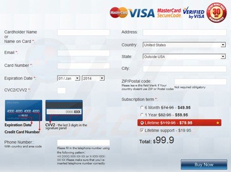 Windows Protection Booster fake payment page