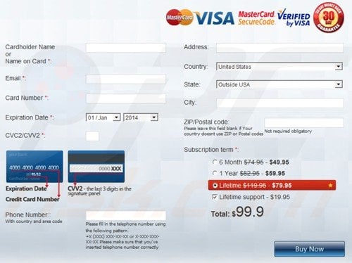 Windows Security Master rogue payment page