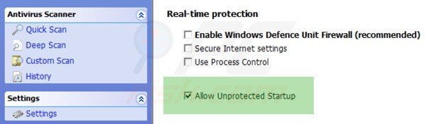 Windows Security Master enabling unprotected startup