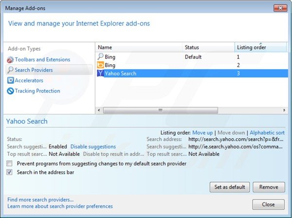 Removing xeesearch.com from Internet Explorer default search engine settings