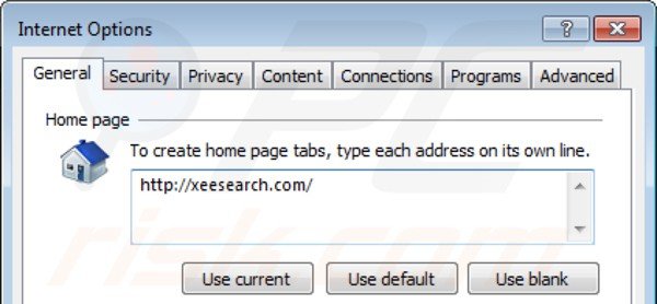 Removing xeesearch.com from Internet Explorer homepage