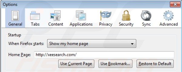 Removing xeesearch.com from Mozilla Firefox homepage