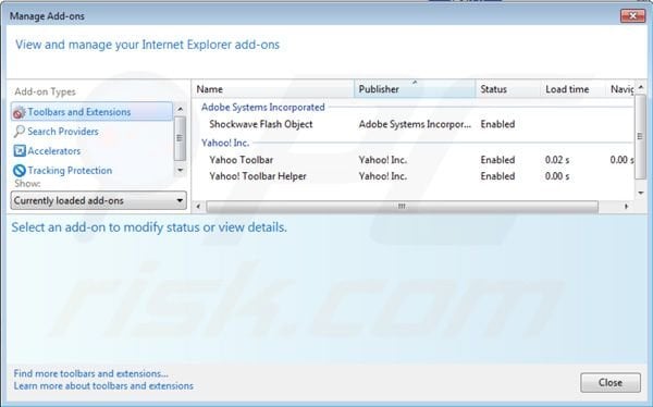 Yahoo toolbar removal from Internet Explorer extensions