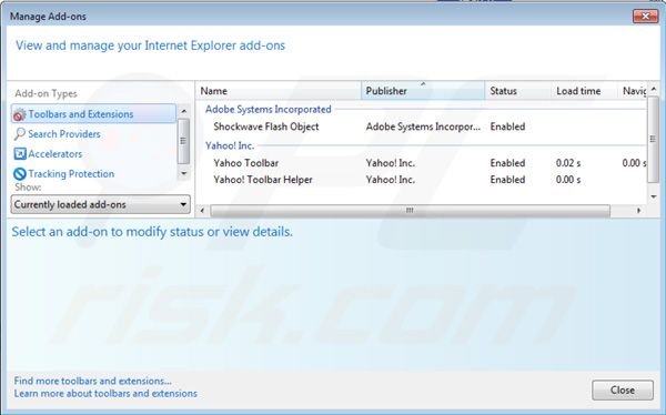 Yahoo toolbar removal from Internet Explorer extensions