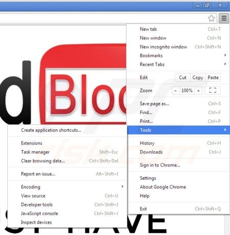 Removing Youtubeadblocker from Google Chrome step 1