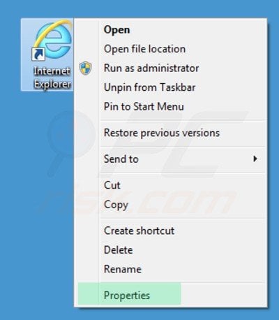 Removing znoo.net from Internet Explorer shortcut target step 1