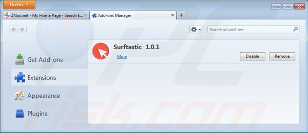 Removing znoo.net related Mozilla Firefox extensions