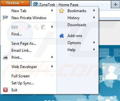 Removing ZoneTrek from Mozilla Firefox step 1
