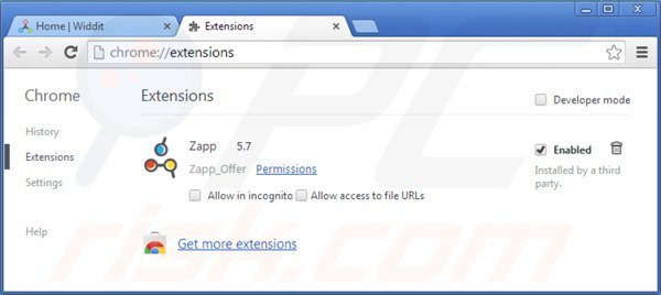 Removing ads by zapp from Google Chrome step 2