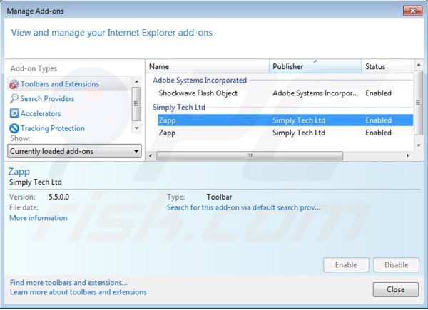 Removing ads by zapp from Internet Explorer step 2
