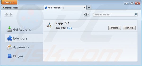 Removing ads by zapp from Mozilla Firefox step 2