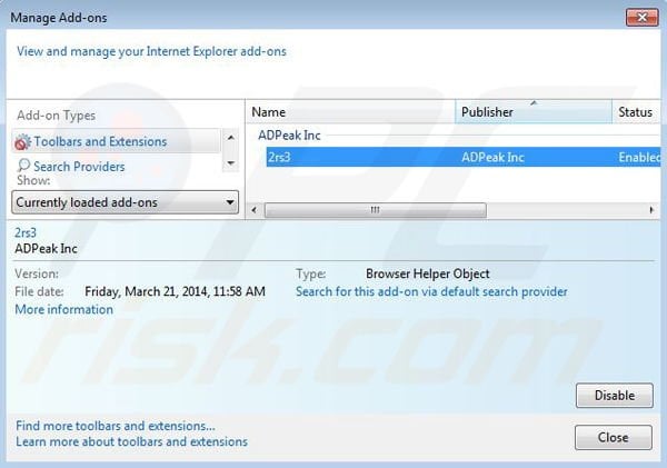 Removing All Day Savings ads from Internet Explorer step 2