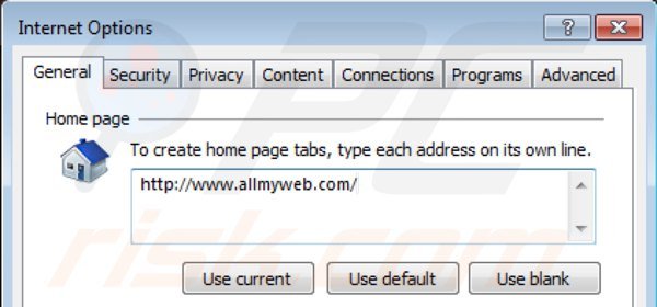 Removing allmyweb.com from Internet Explorer homepage