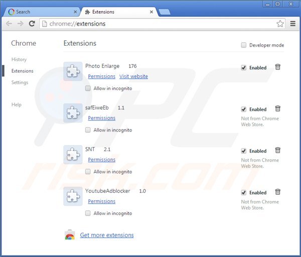 Removing websearch.amaizingsearches.info related Google Chrome extensions