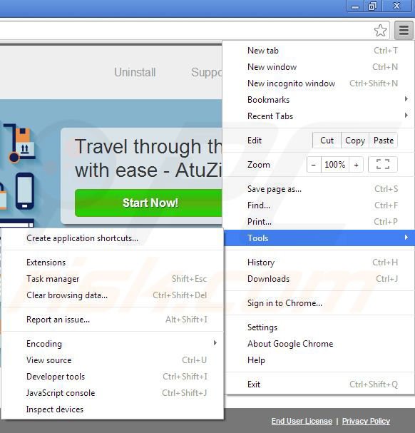 Removing AtuZi from Google Chrome step 1