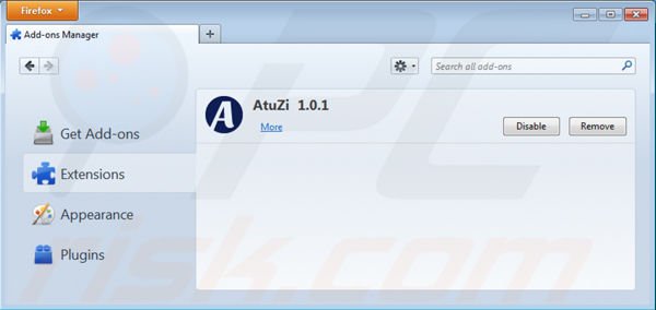 Removing AtuZi from Mozilla Firefox step 2