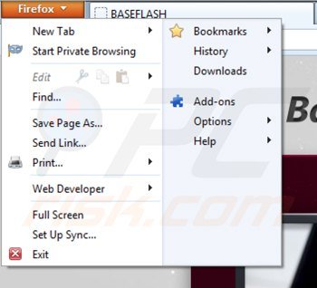 Removing baseflash from Mozilla Firefox step 1