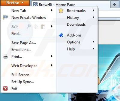Removing BrowzBi from Mozilla Firefox step 1