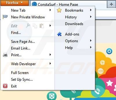 Removing ConstaSurf from Mozilla Firefox step 1