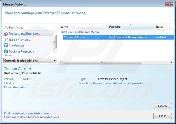 Removing Coupon Clipster from Internet Explorer step 2