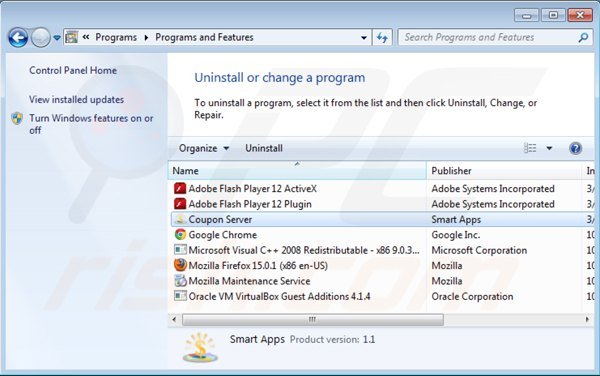 coupon server uninstall via Control Panel