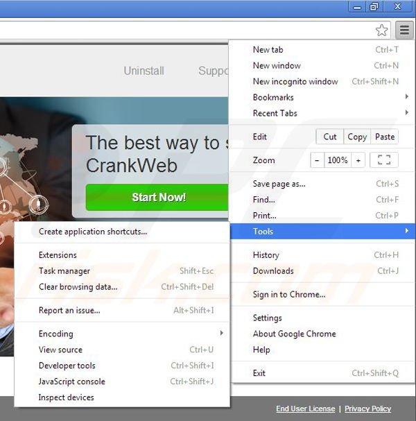 Removing CrankWeb from Google Chrome step 1