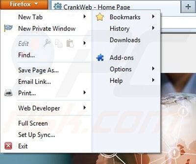 Removing CrankWeb from Mozilla Firefox step 1