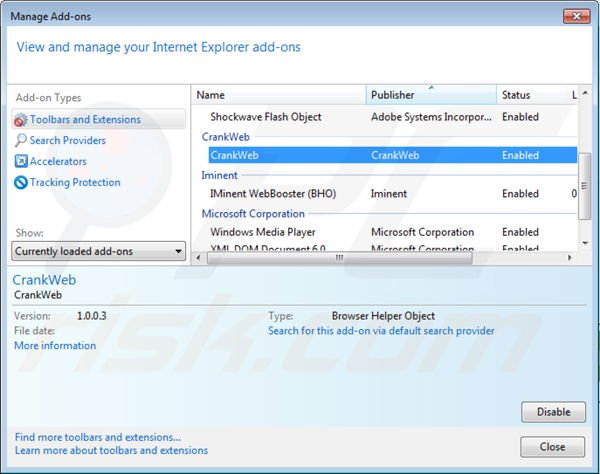 Removing CrankWeb from Internet Explorer step 2