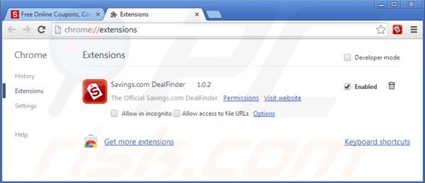 Removing dealfinder ads from Google Chrome step 2