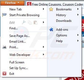 Removing dealfinder ads from Mozilla Firefox step 1