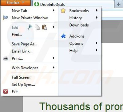 Removing DropIntoDeals from Mozilla Firefox step 1