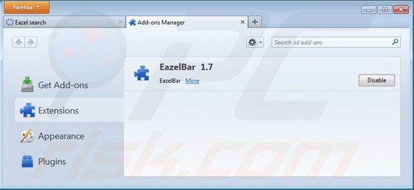 Removing eazel toolbar from Mozilla Firefox extensions