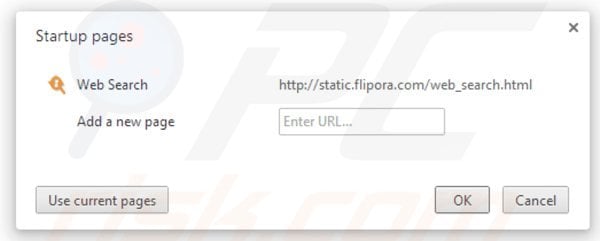 Removing flipora from Google Chrome homepage