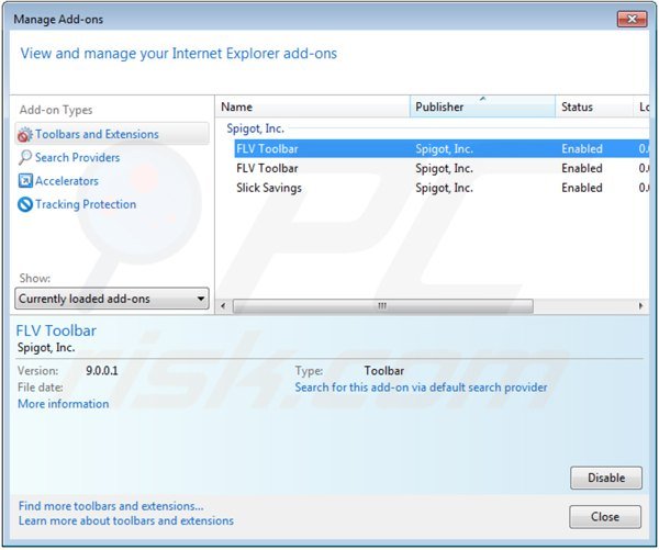 Removing flv toolbar from Internet Explorer extensions