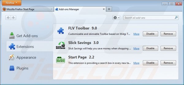 Removing flv toolbar from Mozilla Firefox extensions