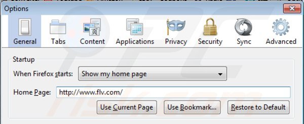 Removing flv toolbar from Mozilla Firefox homepage