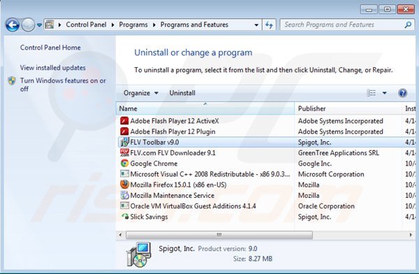 flv toolbar uninstall via Control Panel