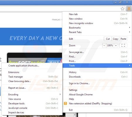 Removing freesofttoday from Google Chrome step 1