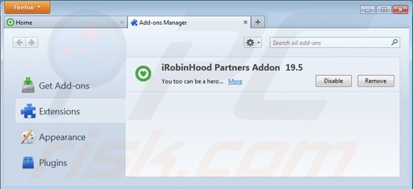 Removing irobinhood from Mozilla Firefox step 2