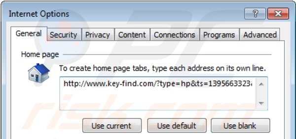 Removing key-find.com from Internet Explorer homepage