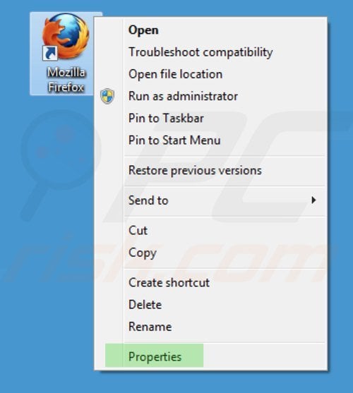 Removing key-find.com from Mozilla Firefox shortcut target step 1