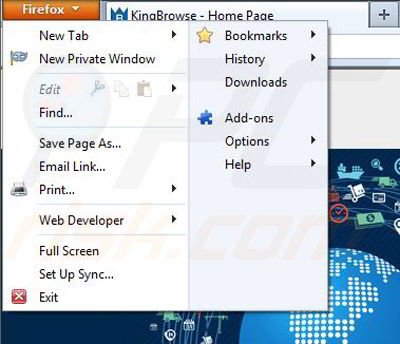 Removing KingBrowse from Mozilla Firefox step 1