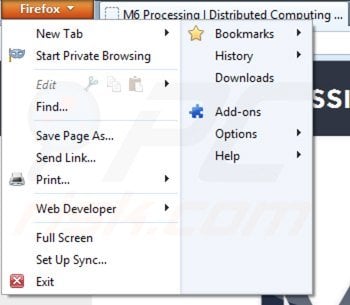 Removing m6 processing related Mozilla Firefox add-ons step 1