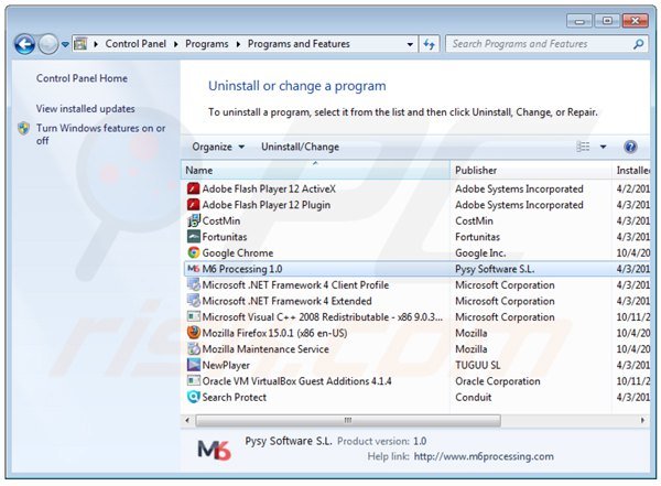 m6p rocessing uninstall via Control Panel