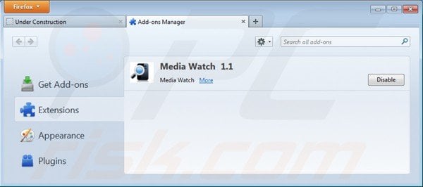 Removing ads by media watch from Mozilla Firefox step 2
